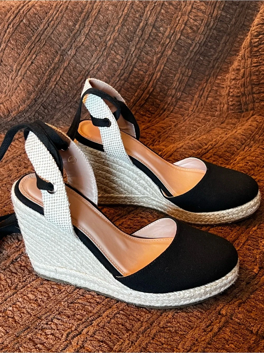 ZBY Black Espadrille Wedge Sandals with Ankle Tie - Women